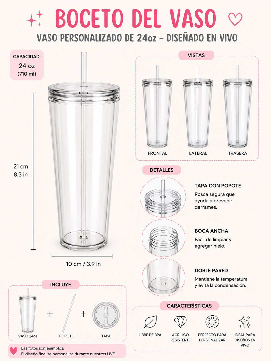 Vaso personalizado de 24oz -Diseñado en Live